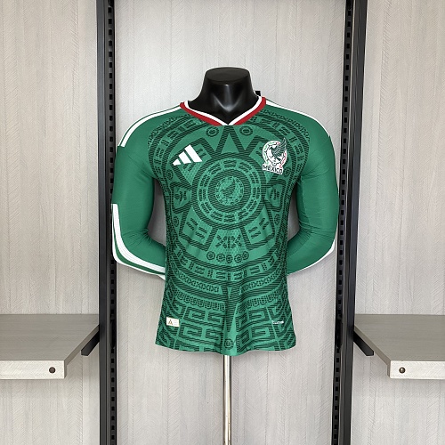 2026 Player Mexico Green Long Sleeve Soccer Jersey Home