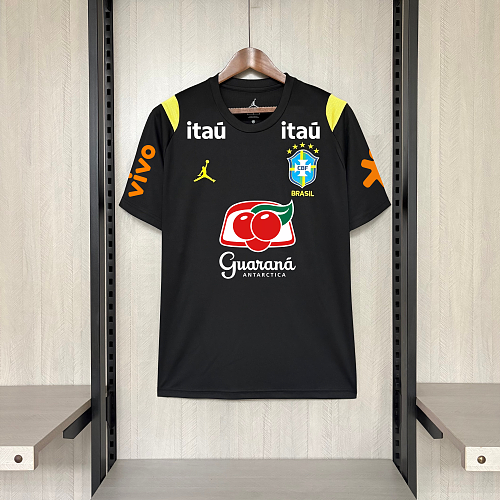 2026 Brazil Black Training Soccer Jersey All Sponsors