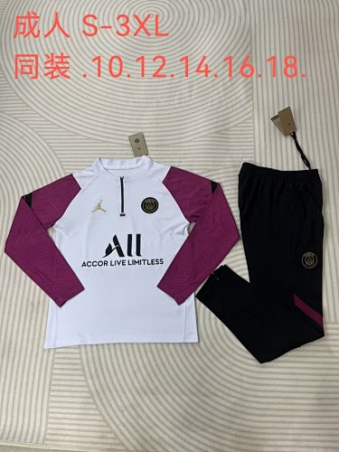21/22Paris White and purple sleeve half-draw training suit S-3XL